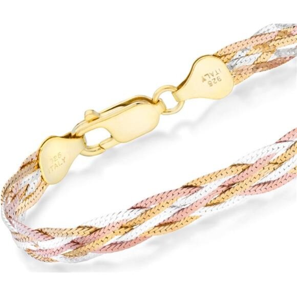 Italian 925 Sterling Silver, Tri-Color 18K Gold Plated 6-Strand - Picture 4 of 6